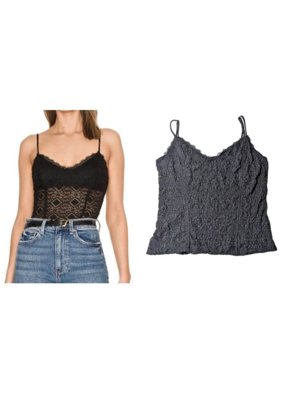 Free People Black Lace Cropped Camisole SMALL With Adjustable Straps-Intimately